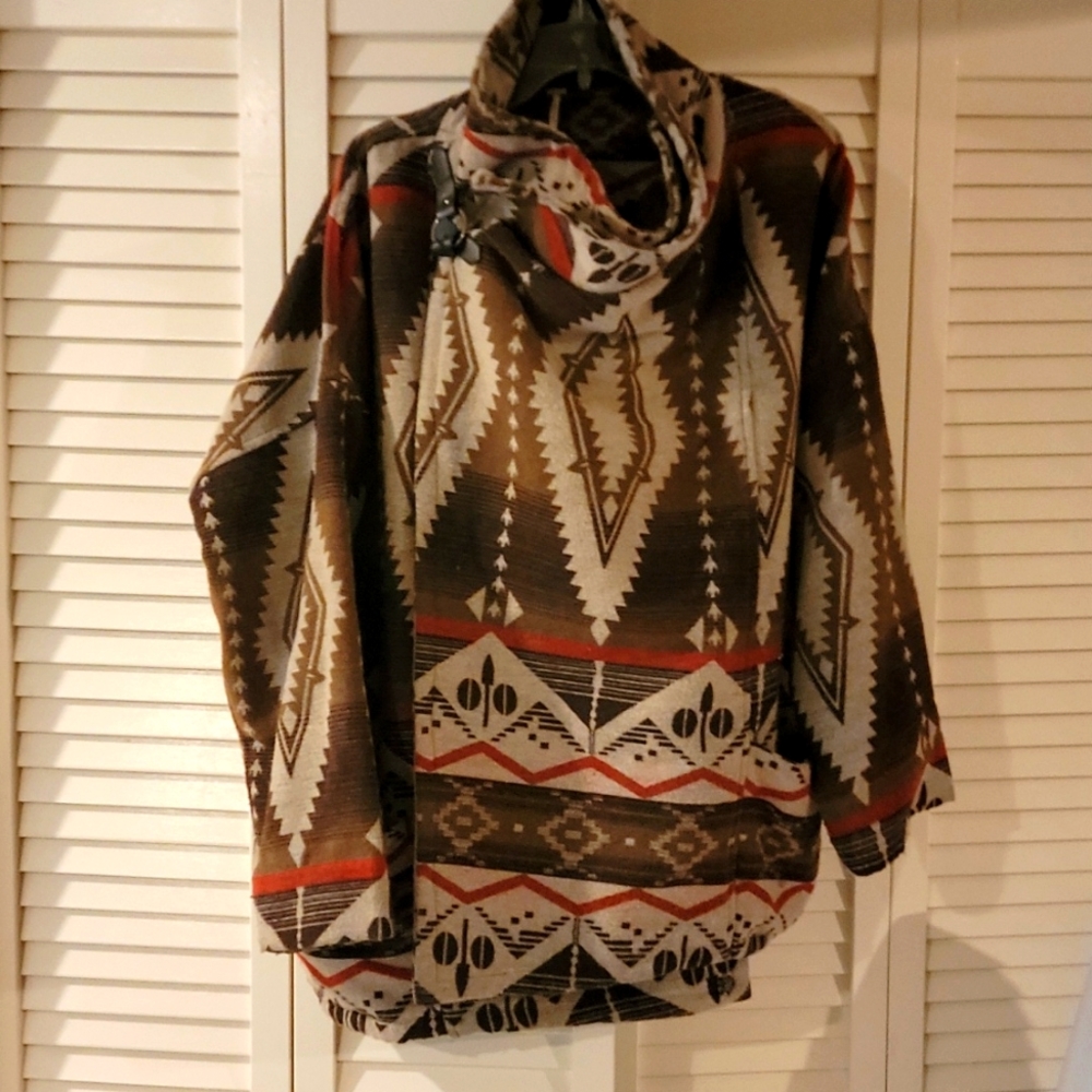 Free People pullover coat in Brown, White & Rust